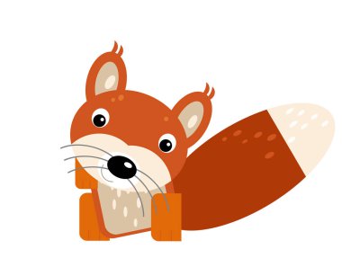 Beyaz arka planda neşeli sincap olan karikatür sahnesi