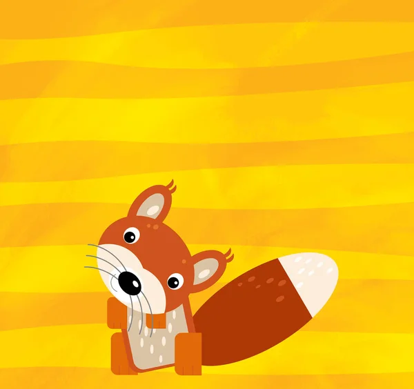 Scena z kreskówek dzikich zwierząt wiewiórka na żółte paski ilustracja — Zdjęcie stockowe