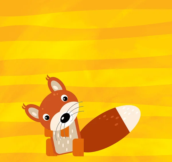 Cartoon scene with wild animal squirrel on yellow stripes illustration — ストック写真