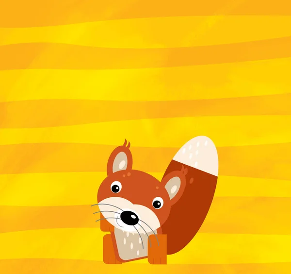 Cena dos desenhos animados com esquilo animal selvagem em listras amarelas ilustração — Fotografia de Stock