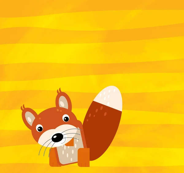 cartoon scene with wild animal squirrel on yellow stripes illustration