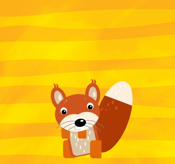 cartoon scene with wild animal squirrel on yellow stripes illustration