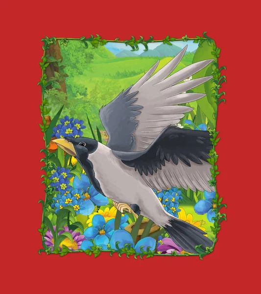 Cartoon scene with beautiful bird on the meadow illustration — Stock Photo, Image