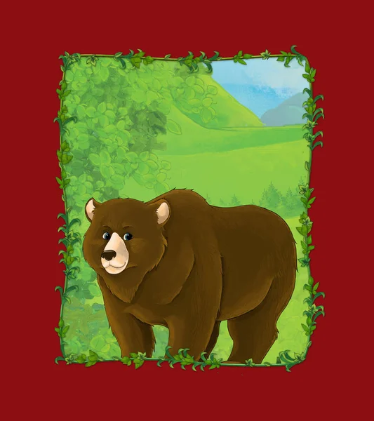 cartoon scene with beautiful bear on the meadow illustration