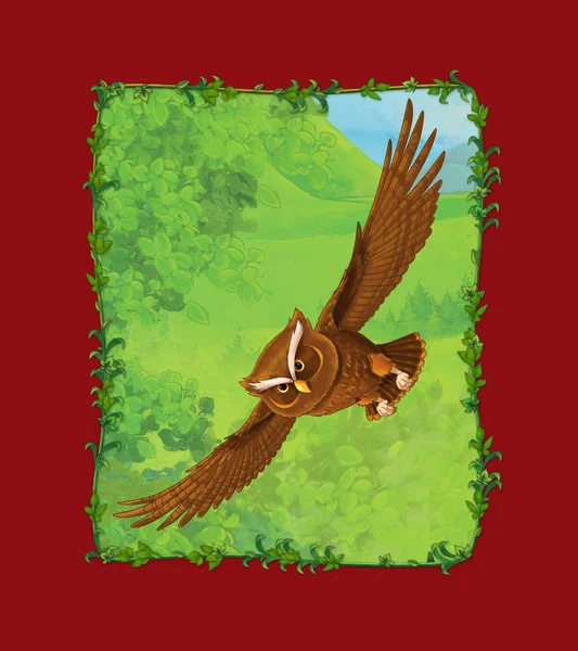 Cartoon scene with beautiful owl bird on the meadow illustration — 스톡 사진