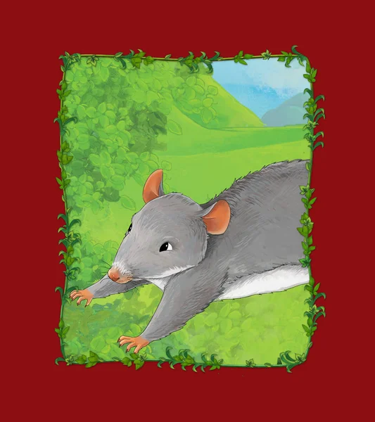 Cartoon scene with rat on the meadow illustration — 스톡 사진