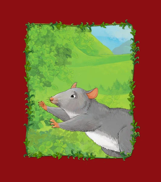 Scena del fumetto con ratto sul prato illustrazione — Foto Stock