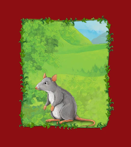 牧草地にネズミが描かれた漫画シーン — ストック写真