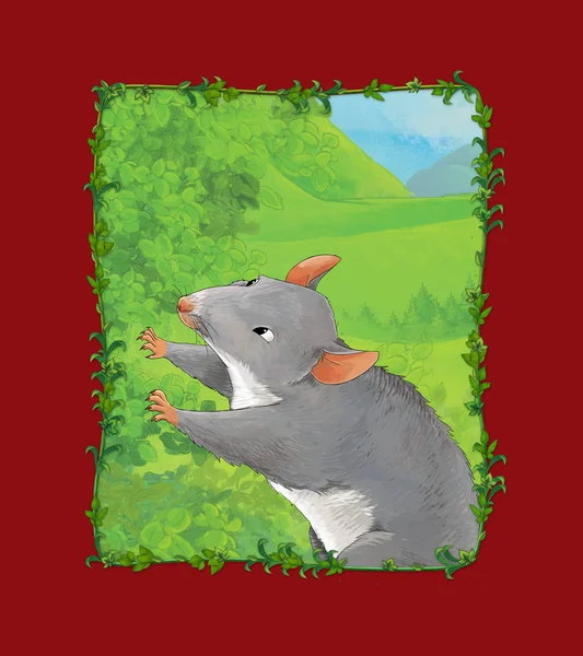 牧草地にネズミが描かれた漫画シーン — ストック写真