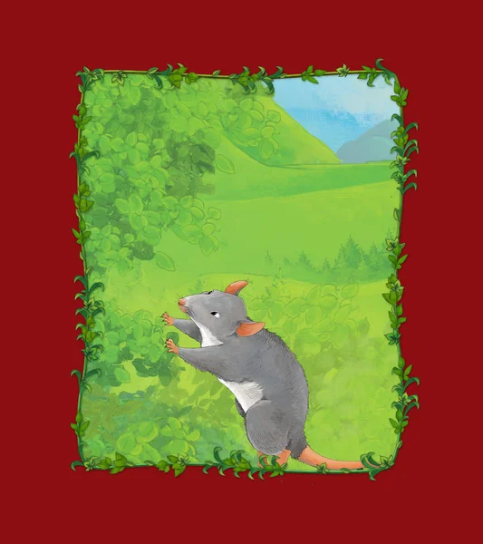 Cartoon scene with rat on the meadow illustration — 스톡 사진