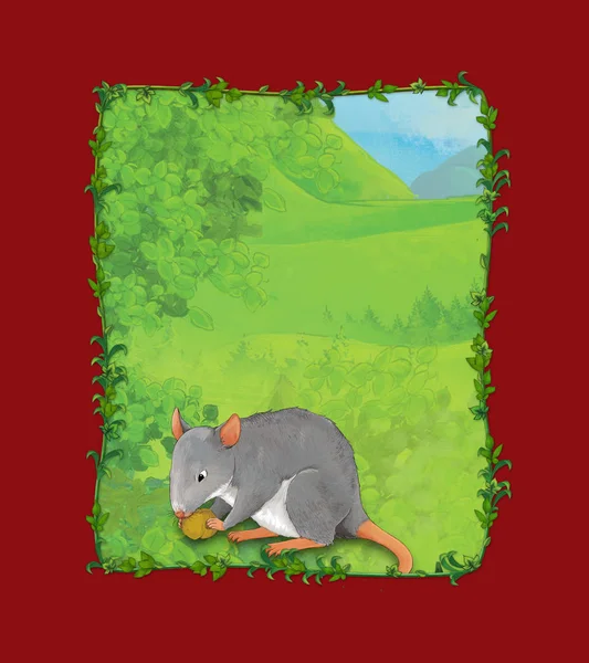 Cartoon scene with rat on the meadow illustration — 스톡 사진