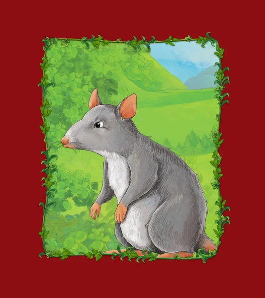 cartoon scene with rat on the meadow illustration