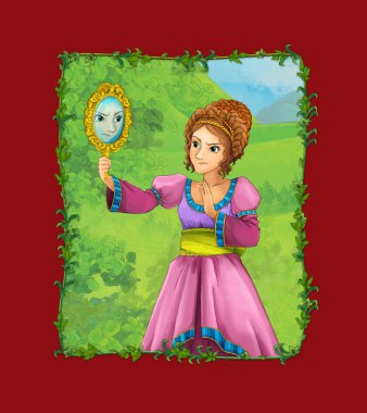 Çayırda prenses kraliçeyle çizgi film sahnesi