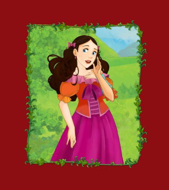 Çayırda prenses kraliçeyle çizgi film sahnesi