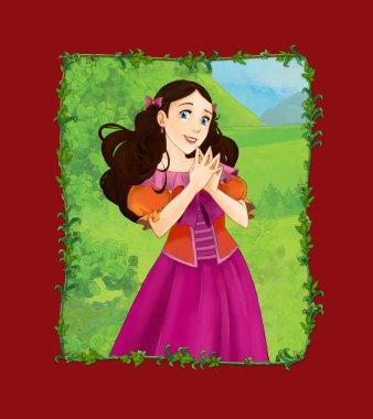 Çayırda prenses kraliçeyle çizgi film sahnesi