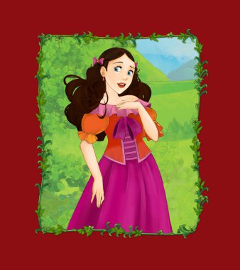 Çayırda prenses kraliçeyle çizgi film sahnesi