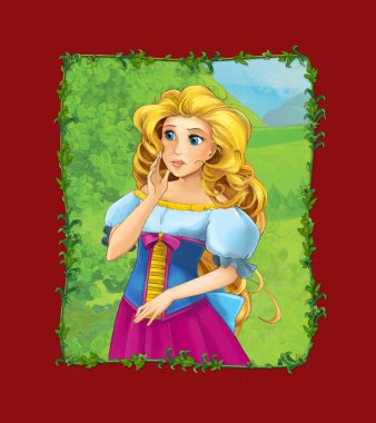 Çayırda prenses kraliçeyle çizgi film sahnesi