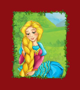 Çayırda prenses kraliçeyle çizgi film sahnesi