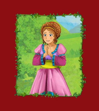 Çayırda prenses kraliçeyle çizgi film sahnesi