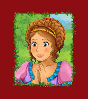 Çayırda prenses kraliçeyle çizgi film sahnesi