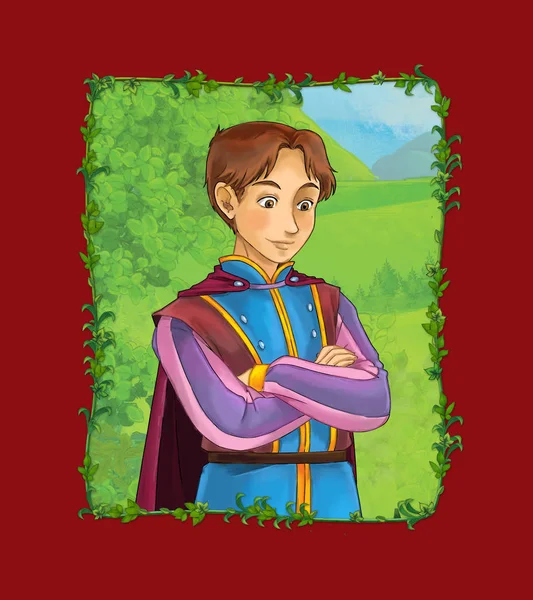 Cartoon scene with prince king on the meadow illustration — Stock Photo, Image