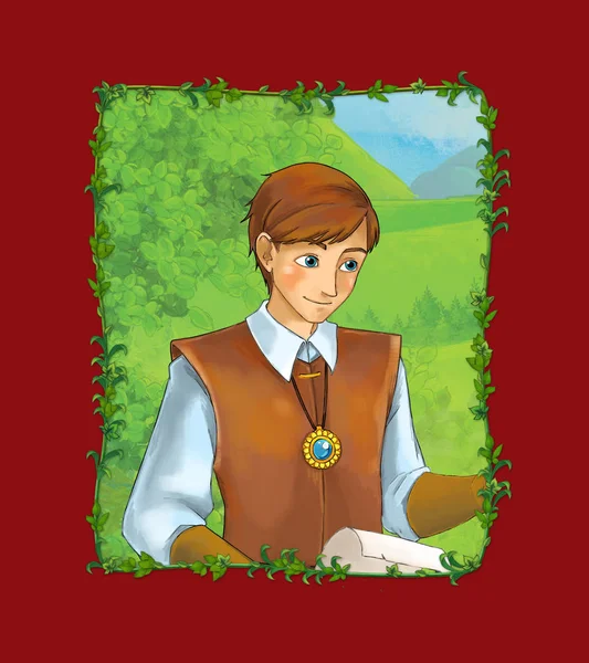 Escena de dibujos animados con el príncipe rey en la ilustración del prado — Foto de Stock