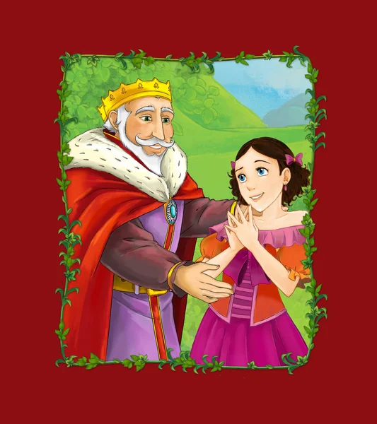 Cartoon scene with prince and princess on the meadow illustration — 스톡 사진