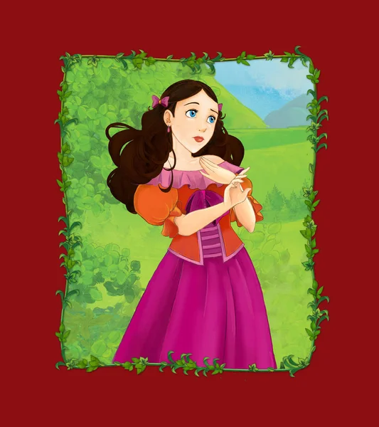 Zeichentrickszene mit Prinzessinnen-Königin auf der Wiese — Stockfoto