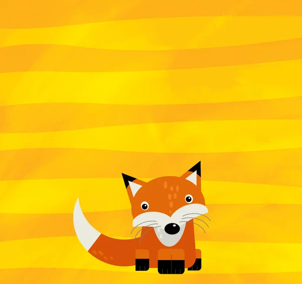 Cartoon scene with wild animal fox on yellow stripes illustration — 스톡 사진