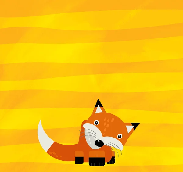 Cartoon scene with wild animal fox on yellow stripes illustration — 스톡 사진