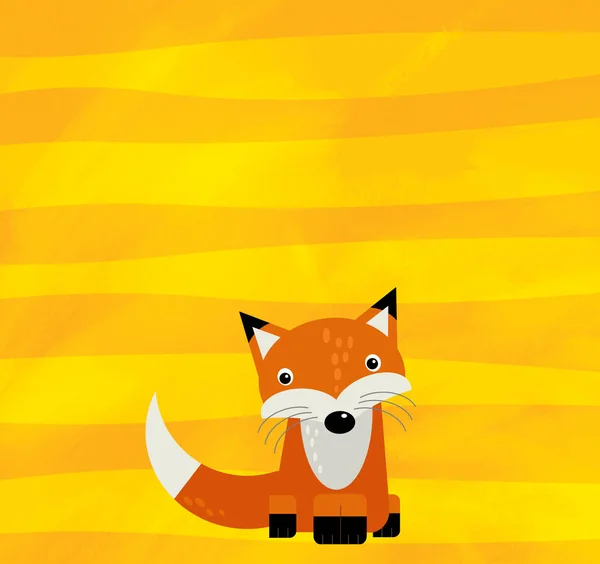 Cartoon scene with wild animal fox on yellow stripes illustration — 스톡 사진