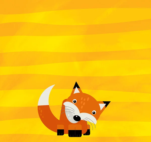 Cartoon scene with wild animal fox on yellow stripes illustration — 스톡 사진