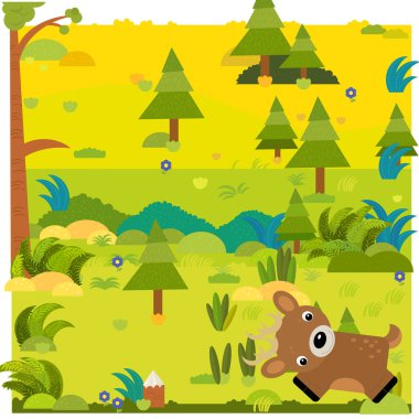 çocuklar için vahşi hayvan resimli çizgi film ormanı sahnesi