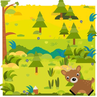 Çocuklar için vahşi hayvan geyiği illüstrasyonlu çizgi film sahnesi