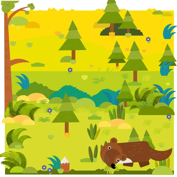 Dessin animé scène de forêt avec animal sauvage cerf illustration pour les enfants — Photo