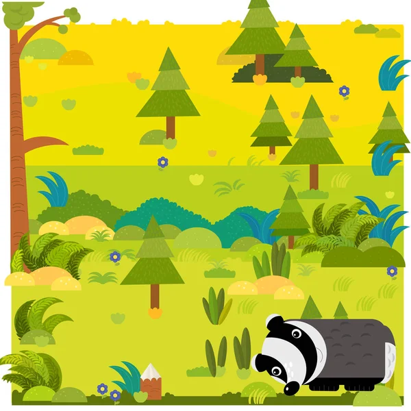 野生動物のオポッサムのイラストが描かれた漫画の森のシーン — ストック写真
