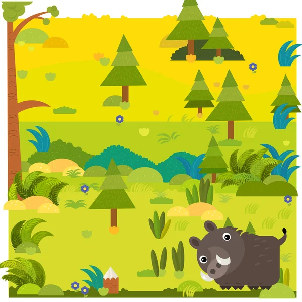 Kreskówkowa scena leśna z dzikim zwierzęciem ilustracja dla dzieci — Zdjęcie stockowe