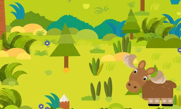 Cartoon forest scene with wild animal moose elk illustration — Stock Photo, Image