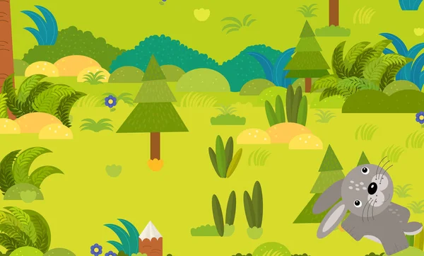 Cartoon forest scene with wild animal rabbit hare illustration — Stock Photo, Image