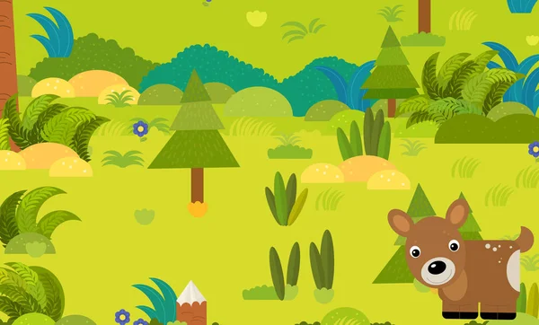 Cartoon forest scene with wild animal deer roe illustration — 스톡 사진