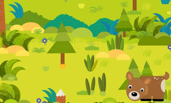 Cartoon forest scene with wild animal deer roe illustration — 스톡 사진