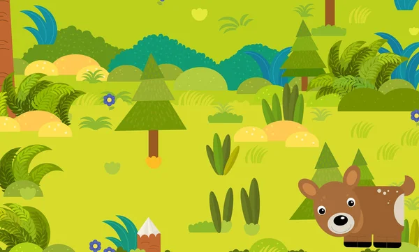 Cartoon forest scene with wild animal deer roe illustration — Stock Photo, Image