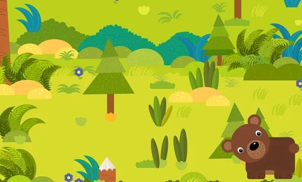 Cartoon forest scene with wild animal bear illustration — Stock Photo, Image