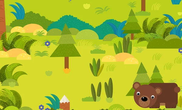 Cartoon forest scene with wild animal bear illustration — Stock Photo, Image