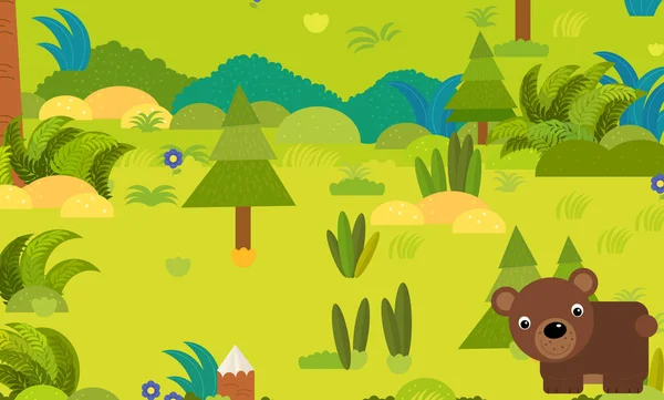 Cartoon forest scene with wild animal bear illustration — Stock Photo, Image