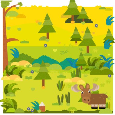 vahşi hayvan geyik resimli çizgi film ormanı sahnesi