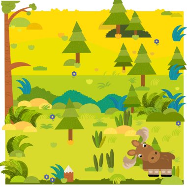 vahşi hayvan geyik resimli çizgi film ormanı sahnesi