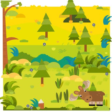 vahşi hayvan geyik resimli çizgi film ormanı sahnesi