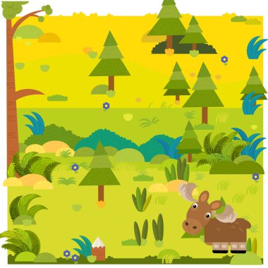 vahşi hayvan geyik resimli çizgi film ormanı sahnesi