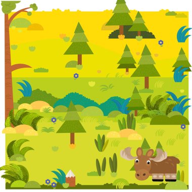 vahşi hayvan geyik resimli çizgi film ormanı sahnesi